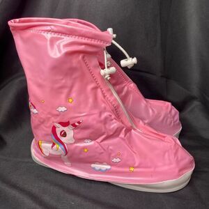 NWOT Girl's Pink Unicorn Rain Cover Up Boots‎ Shoes Size XL